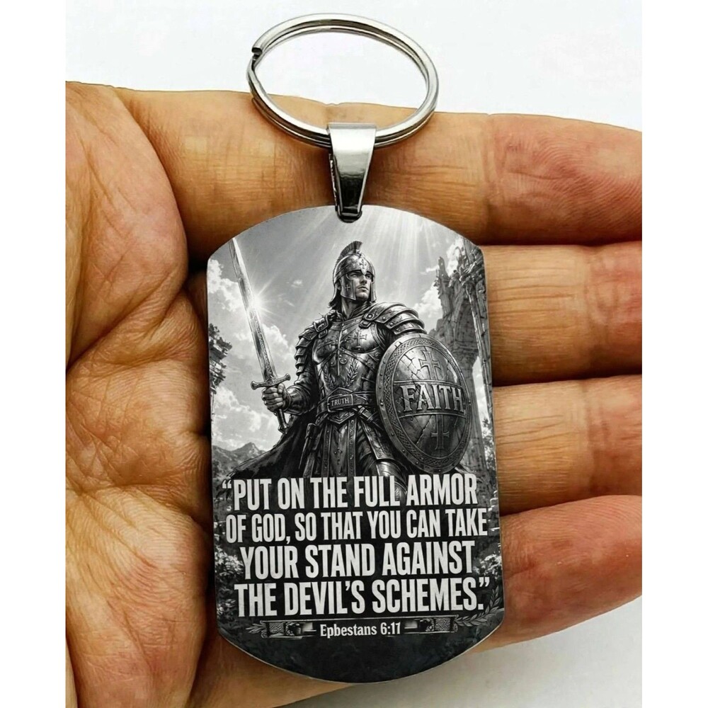 Full Armor Of God Jesus Lord Christ Cross Stainless Keychain Warrior Bless Faith